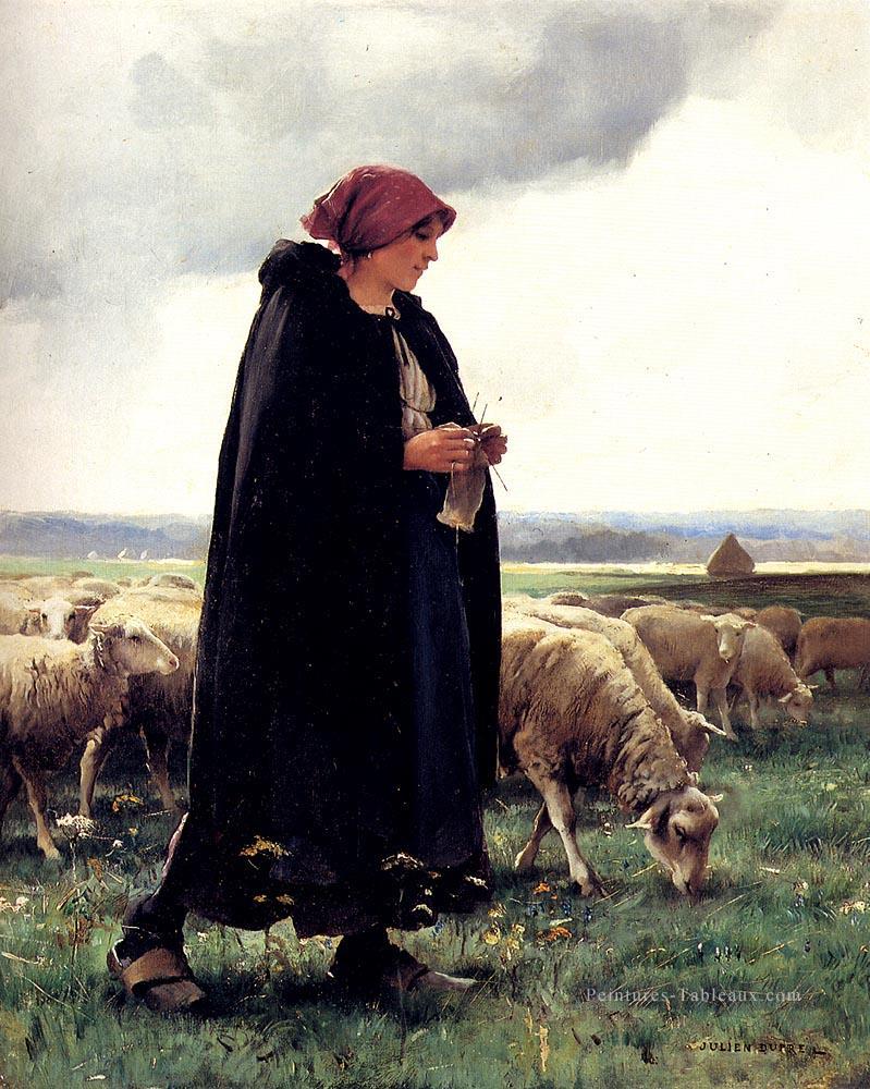 Une bergerie avec son troupeau Vie rurale réalisme Julien Dupré Peintures à l'huile